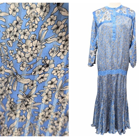Diane Fries Vintage Dresses & Skirts - Diane Fries Vintage Women Sz M/L Georgette Blue Floral Godet Hem Midi Dress Flaw